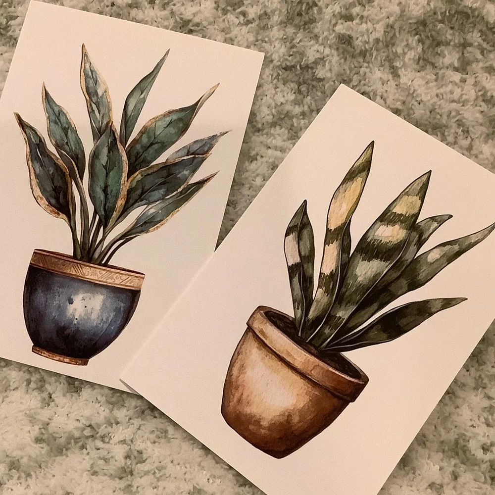 Green Plants Watercolor Variety Note Cards Set of Six NWT 4.25x5.5” - Picture 9 of 13